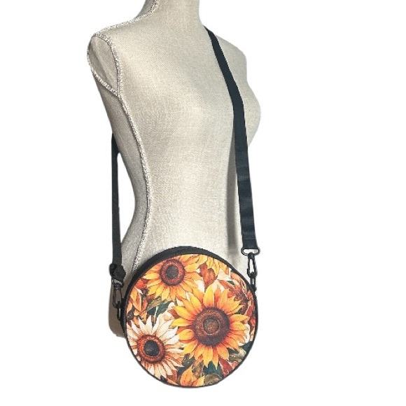 Handbags - Sunflower Round Canteen Style Crossbody Bag Backpack Black Yellow Orange New